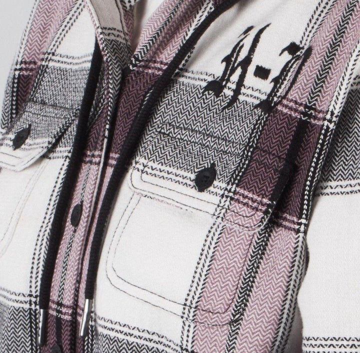 HD Branded Women's H-D Cream Purple Plaid Hooded L/S Shirt Jacket