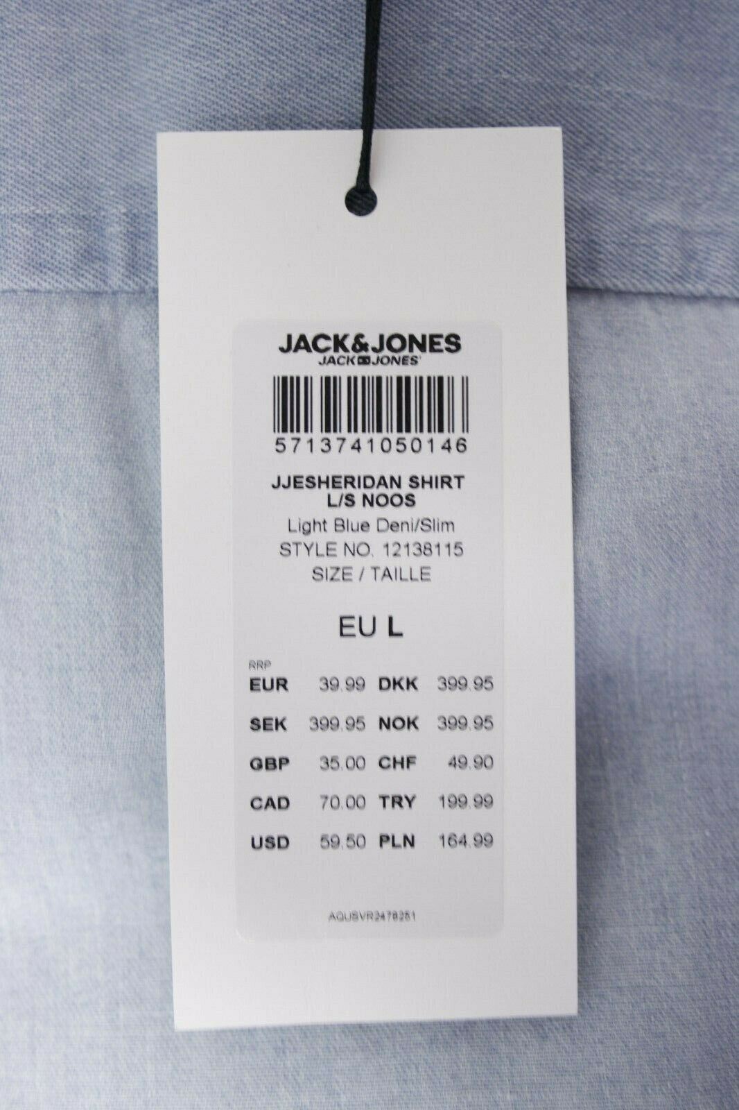Jack & Jones Men's Light Blue Denim Slim Sheridan L/S Shirt