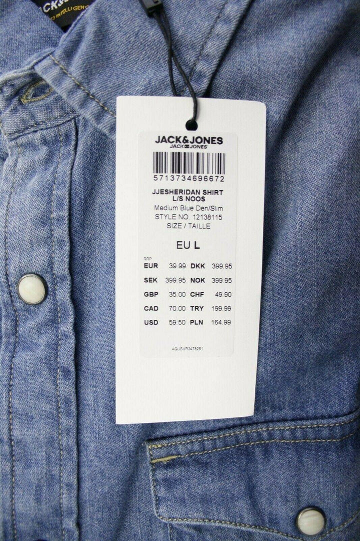 Jack & Jones Men's Medium Blue Denim Slim Sheridan L/S Shirt