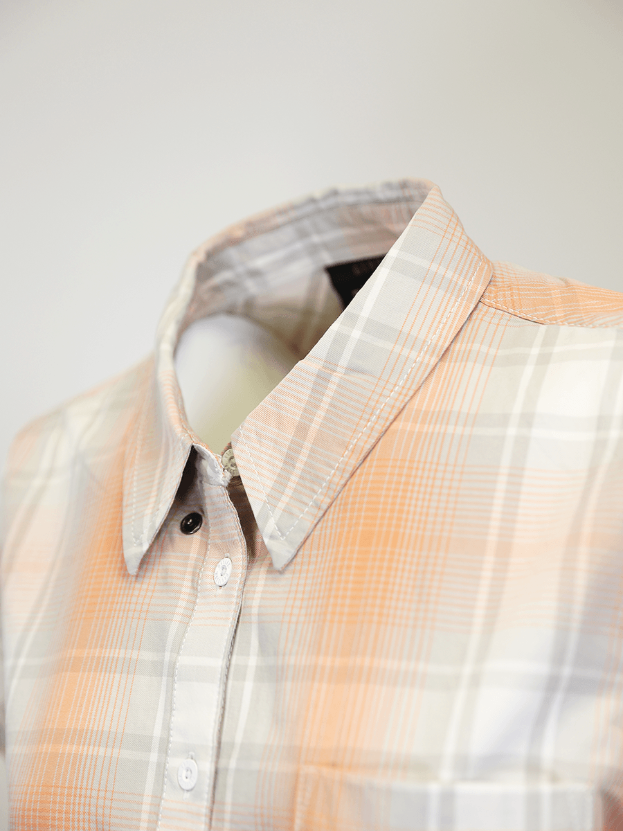 HD Branded Women's Coral Grey Plaid S/S Woven Shirt (S01)