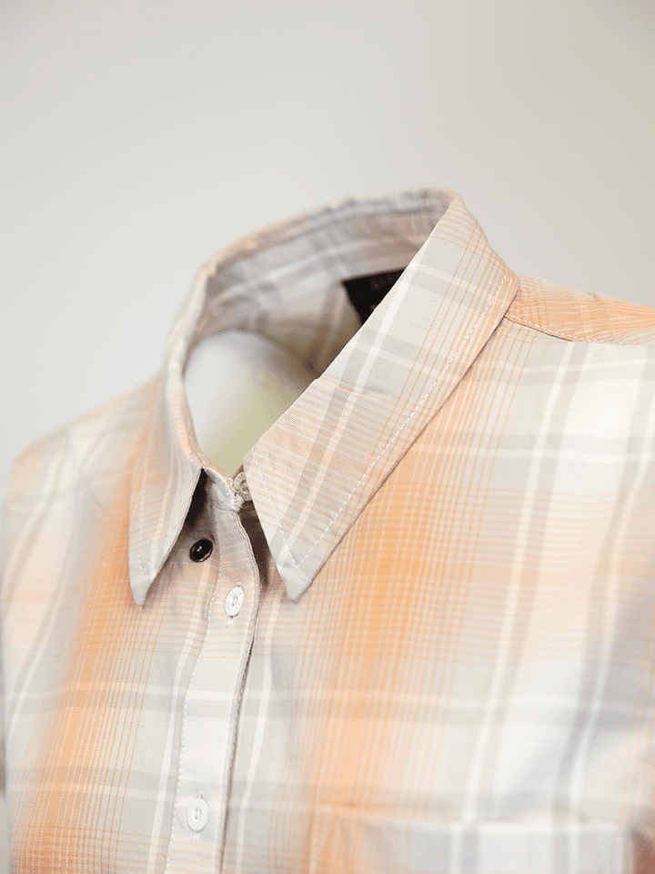 HD Branded Women's Coral Grey Plaid S/S Woven Shirt (S01)