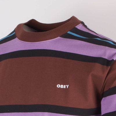 OBEY Men's Brown Black Purple Blue Striped S/S T-Shirt