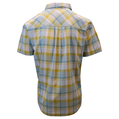prAna Men's Mustard Yellow Turquoise Plaid S/S Woven Shirt (S24)