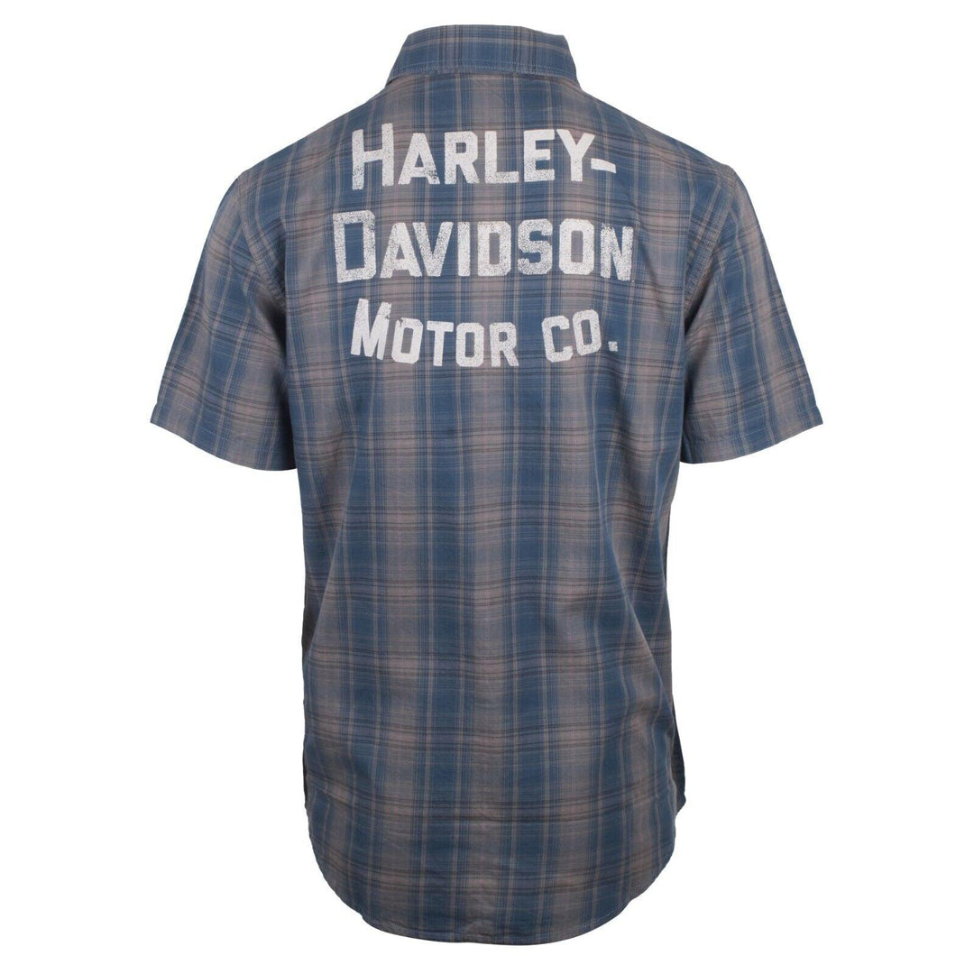 HD Branded Men's Blue Grey Plaid Motor Co. Amplifier S/S Woven Shirt (S38)