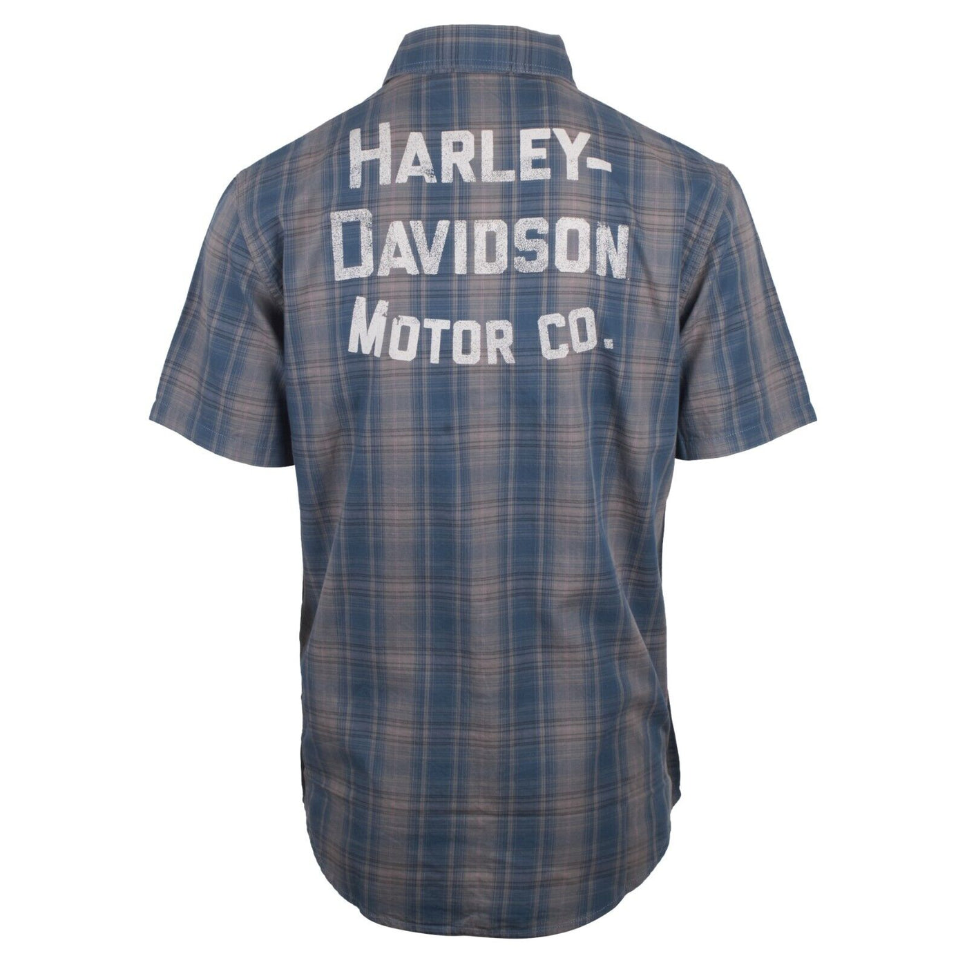 Harley-Davidson Men's Blue Grey Plaid Motor Co. Amplifier S/S Woven Shirt (S38)
