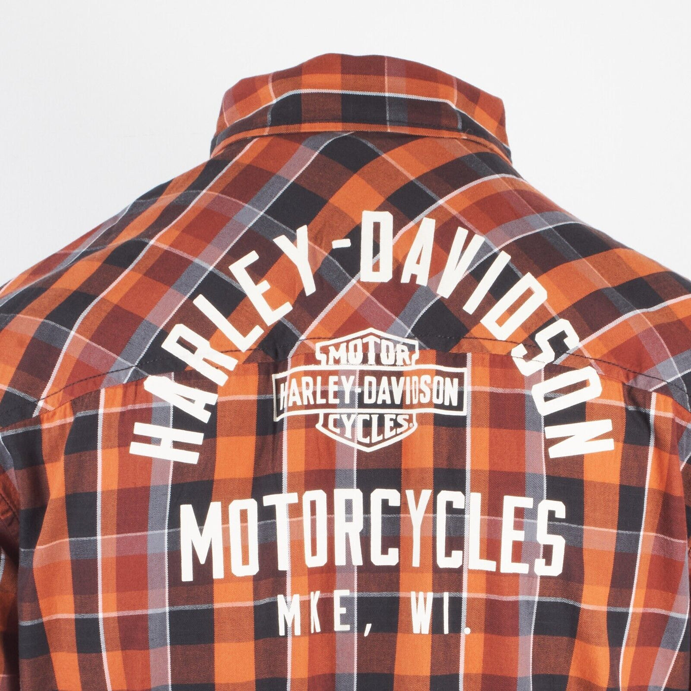 Harley-Davidson Men's Orange Black Plaid MKE S/S Woven Shirt (S45)