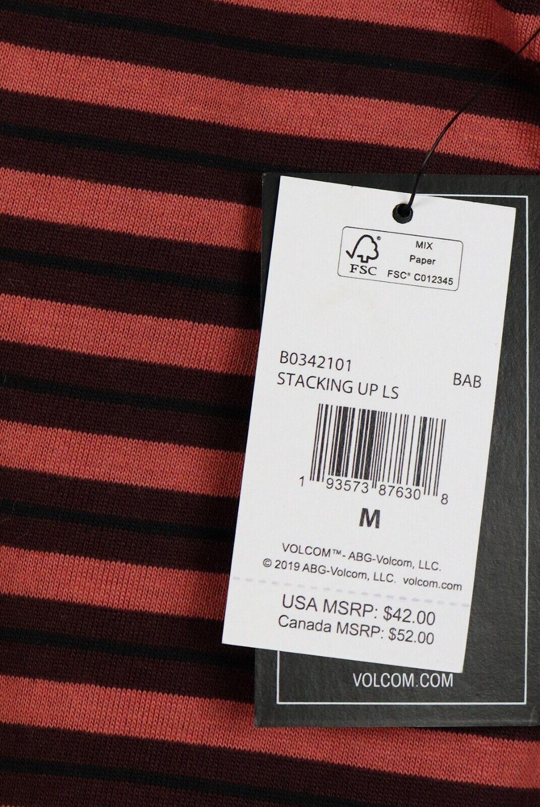 Volcom Girl's Merlot Red & Blush Pink Striped L/S T-Shirt (S03)