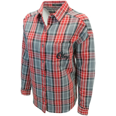 OBEY Women's Grey Red Black Plaid L/S Shirt (S04) Small