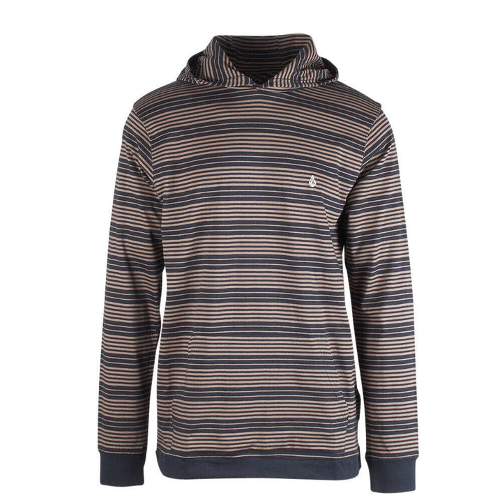 Volcom Men's Navy Tan Striped Light Weight L/S Pullover Hoodie