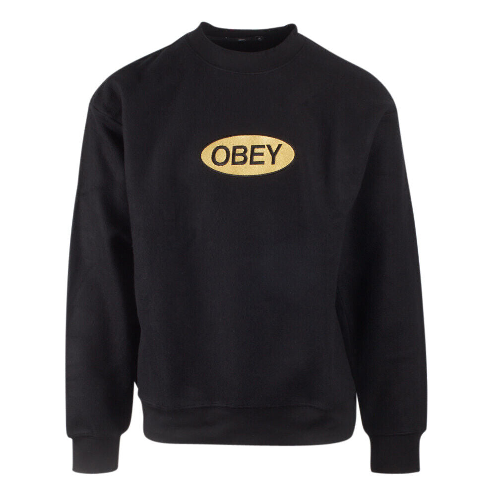 Obey Men's Black Yellow Badge Inside Out Crew Neck L/S Sweater (S08)