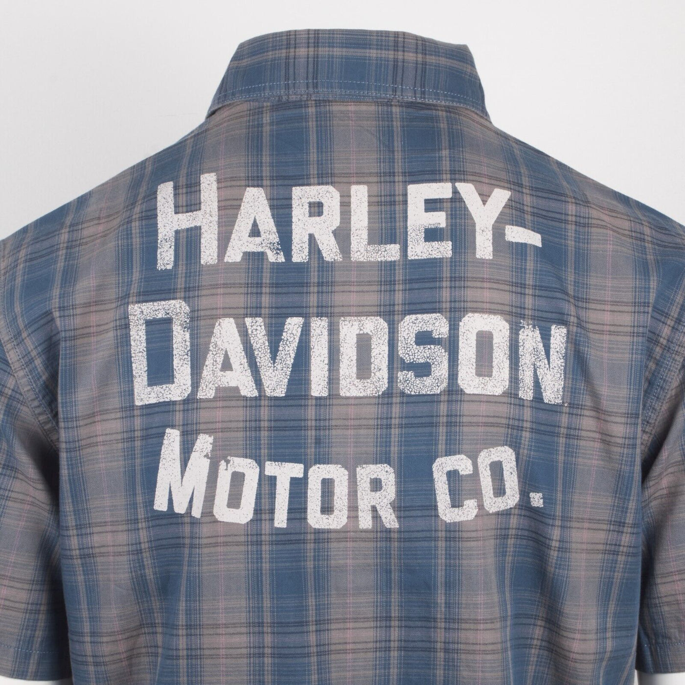 Harley-Davidson Men's Blue Grey Plaid Motor Co. Amplifier S/S Woven Shirt (S38)