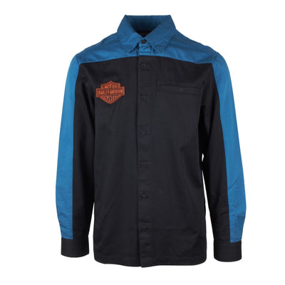 Harley-Davidson Men's Blue Black Tone Timeless Mechanic L/S Woven Shirt (S47)