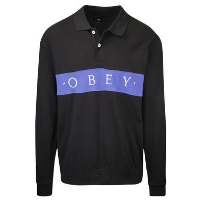 OBEY Men's Black Blue Button L/S Polo Shirt (S06)
