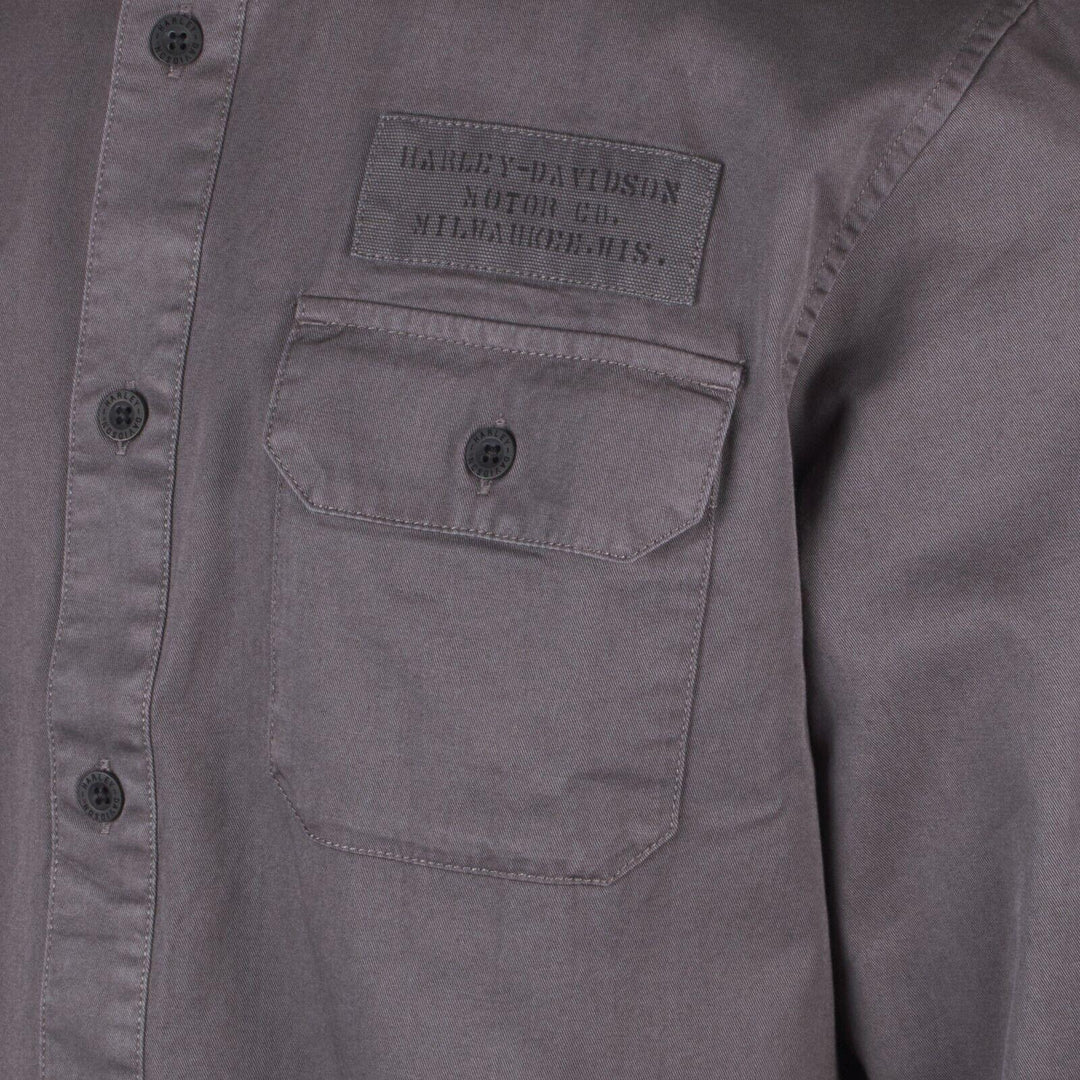 HD Branded Men's Steel Blue Stencil L/S Woven Shirt (S46)