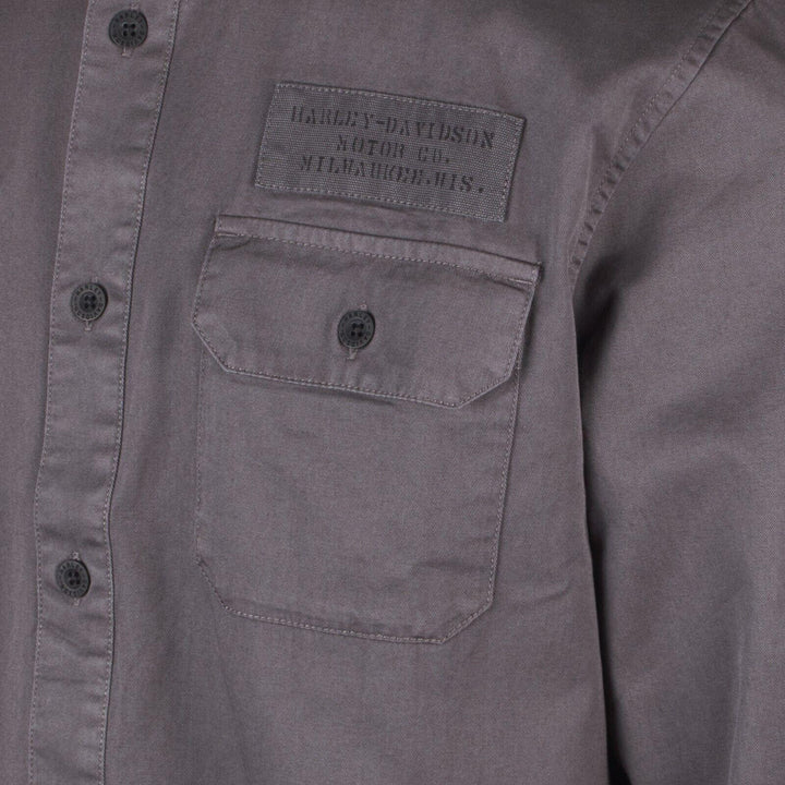 HD Branded Men's Steel Blue Stencil L/S Woven Shirt (S46)