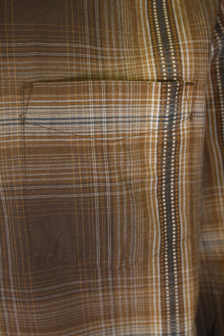 prAna Men's Brown Orange Blue Plaid L/S Woven Shirt (S63)