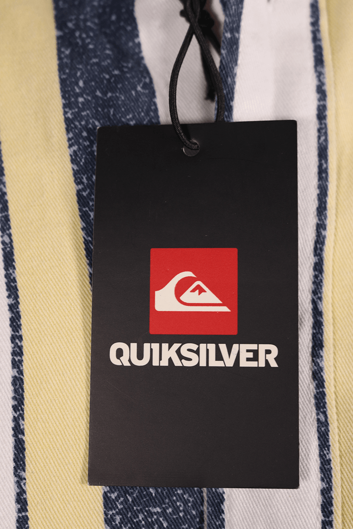 Quiksilver Men's Navy Yellow White Vertical Striped L/S Woven Shirt (S17)