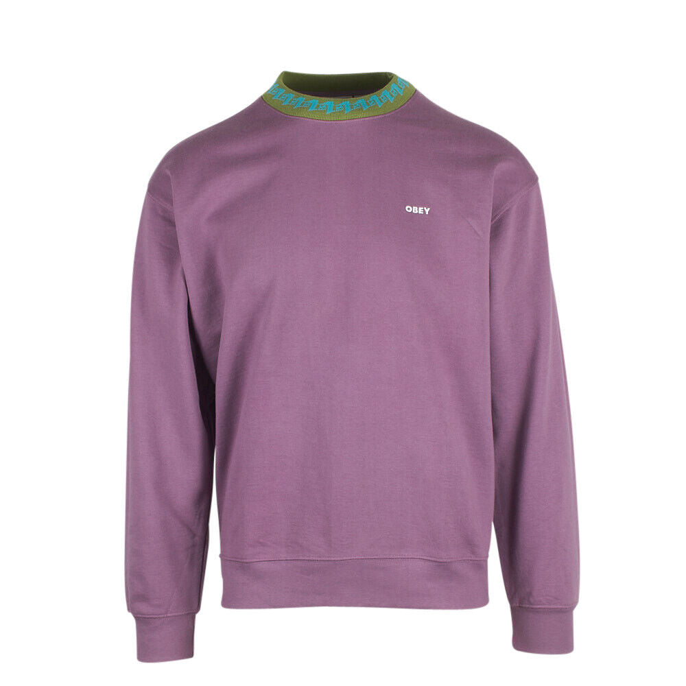 Obey Men's Purple Green Aqua Collar Crew Neck L/S Sweater (S01B)