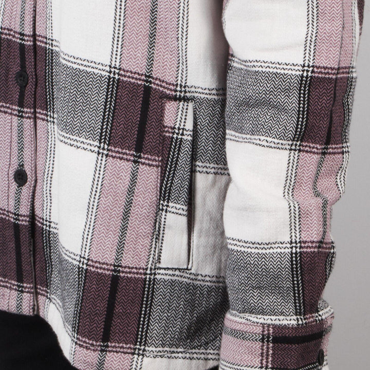 HD Branded Women's H-D Cream Purple Plaid Hooded L/S Shirt Jacket