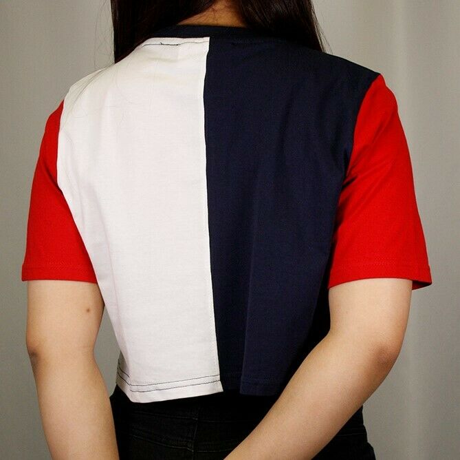 FILA Women's Navy Blue Three-Tone Cropped S/S T-Shirt (S03)