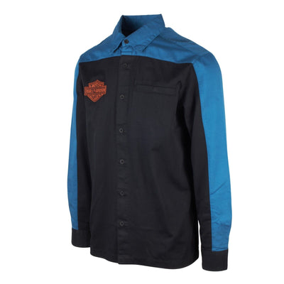 Harley-Davidson Men's Blue Black Tone Timeless Mechanic L/S Woven Shirt (S47)
