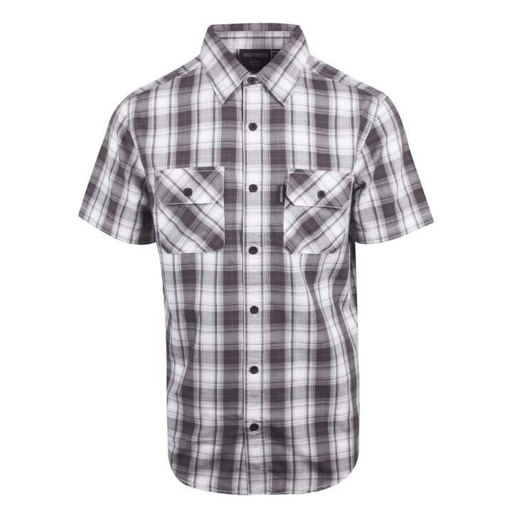 HD Branded Men's Purple White Plaid Amplifier S/S Woven Shirt (S34)