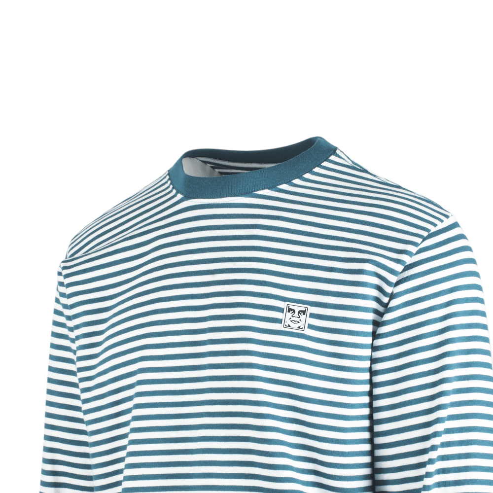 Obey Men's Deep Ocean Teal 89 Icon II Striped Crew Neck L/S T-Shirt