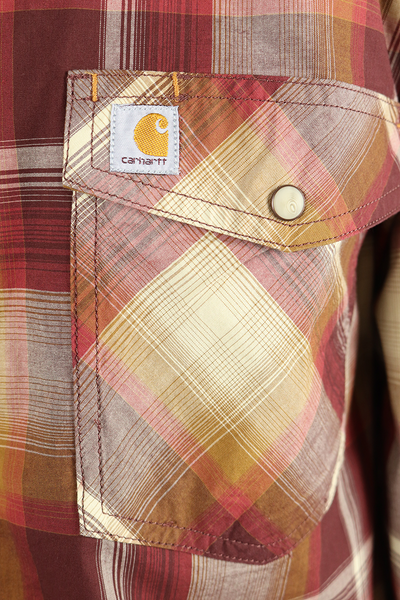 Carhartt Men's Redwood Maroon Brown Beige Plaid Snap Front L/S Woven Shirt (S05)