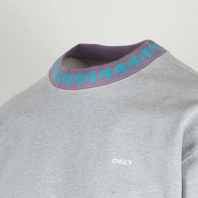 Obey Men's Heather Grey Purple Aqua Collar Crew Neck L/S Sweater (S01A)