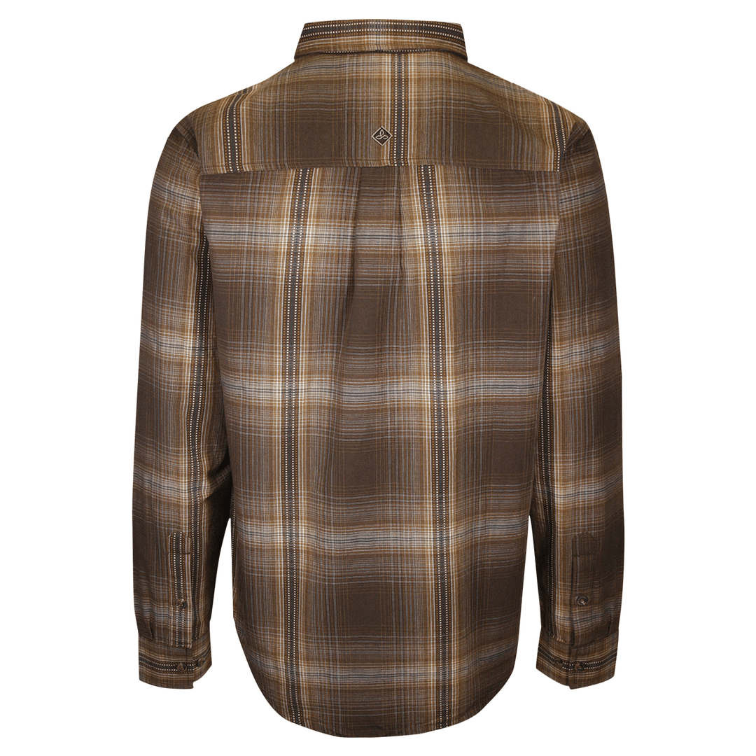 prAna Men's Brown Orange Blue Plaid L/S Woven Shirt (S63)