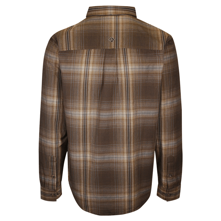 prAna Men's Brown Orange Blue Plaid L/S Woven Shirt (S63)