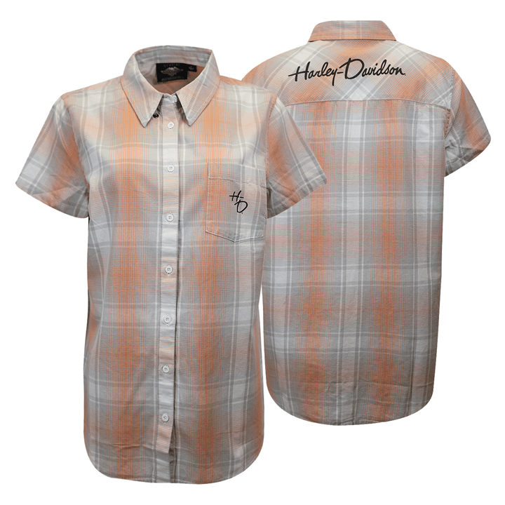 HD Branded Women's Coral Grey Plaid S/S Woven Shirt (S01)