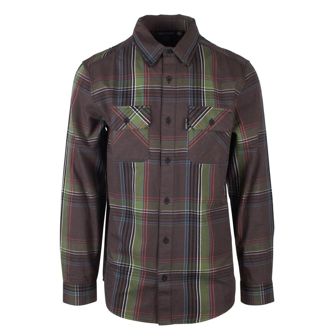HD Branded Men's Stencil Plaid L/S Woven Shirt (S43)