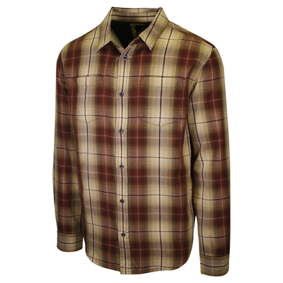 prAna Men's Red Brown Gold Cream Plaid L/S Woven Shirt (S56)