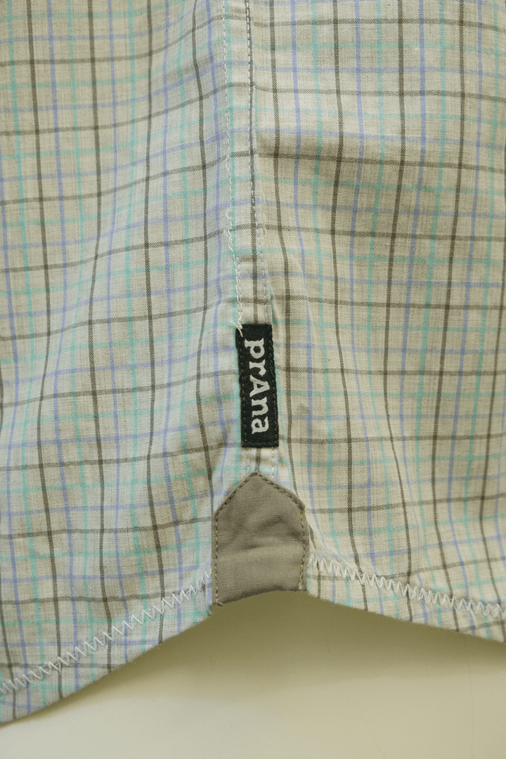 prAna Men's Cyan Box Plaid S/S Woven Shirt (Slim Fit) S03