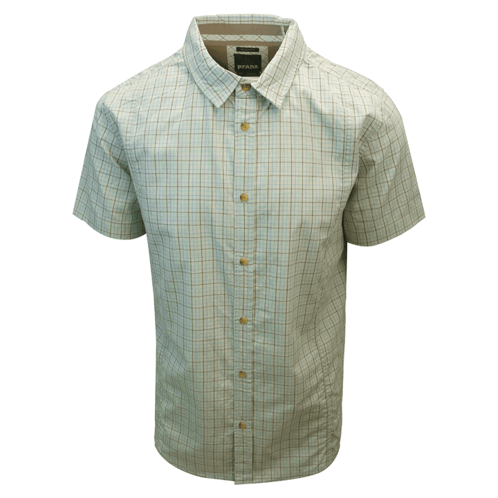 prAna Men's Cyan Box Plaid S/S Woven Shirt (Slim Fit) S03