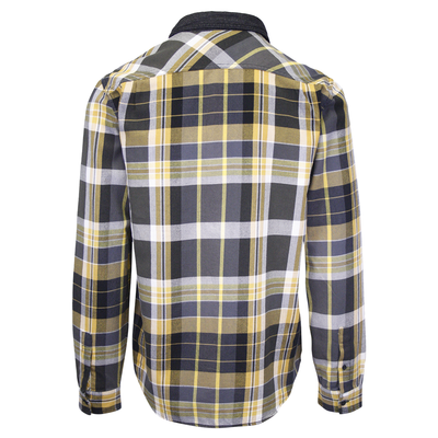 GUESS Men's Grey Yellow Olive Green White Plaid L/S Flannel Shirt