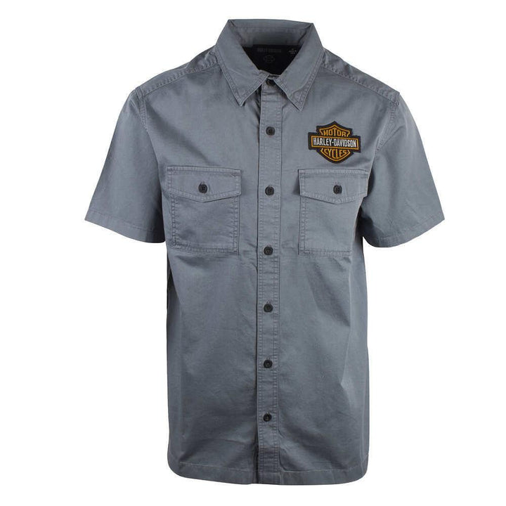 HD Branded Men's Stormy Weather Aqua Bar & Shield S/S Woven Shirt (S43A)