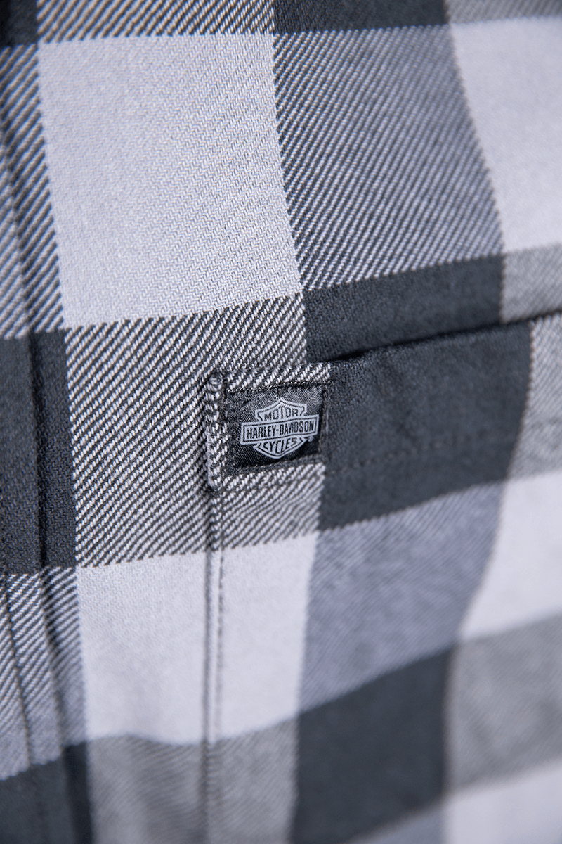 HD Branded Men's Blue Grey Black Plaid Snap On Button L/S Woven Shirt (S16)