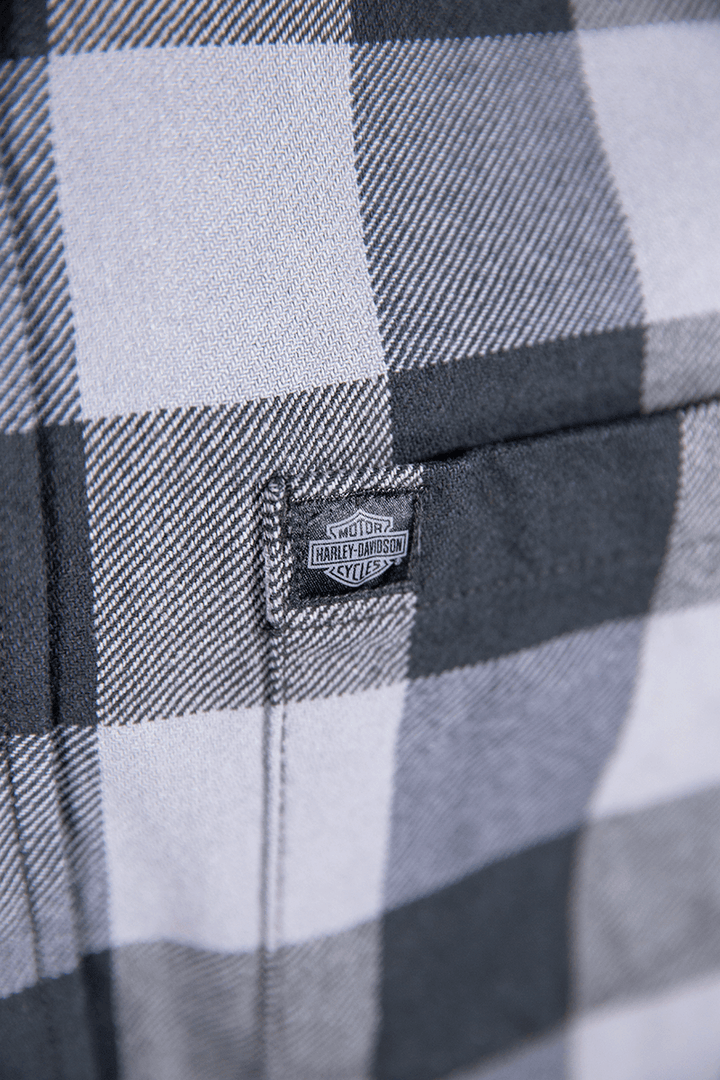 HD Branded Men's Blue Grey Black Plaid Snap On Button L/S Woven Shirt (S16)