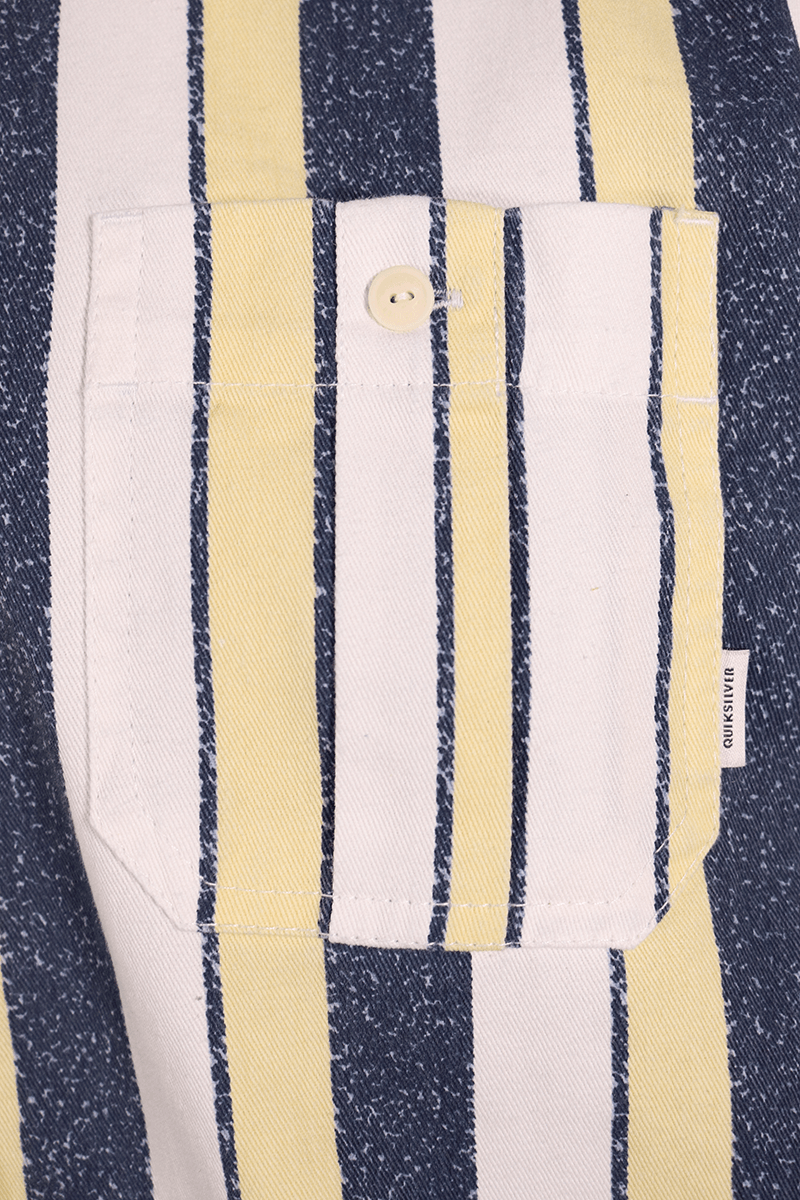 Quiksilver Men's Navy Yellow White Vertical Striped L/S Woven Shirt (S17)