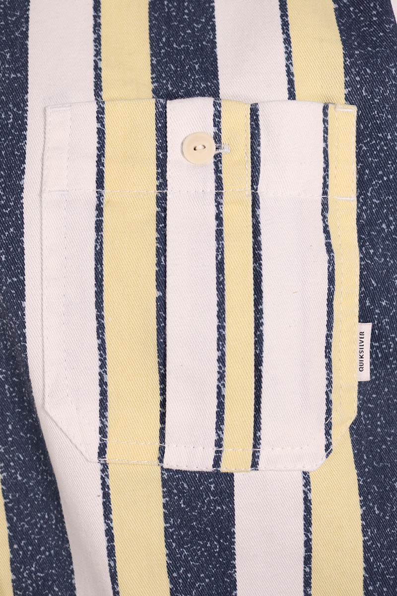 Quiksilver Men's Navy Yellow White Vertical Striped L/S Woven Shirt (S17)