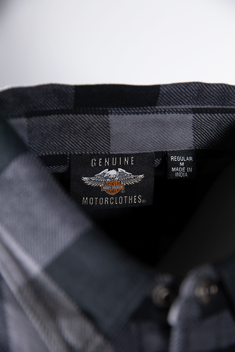 Harley-Davidson Men's Blue Grey Black Plaid Snap On Button L/S Woven Shirt (S16)
