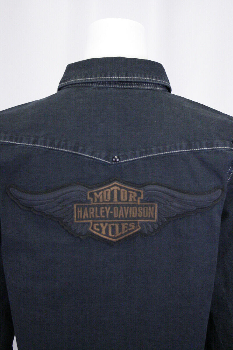 Harley-Davidson Women's Black Studded Denim L/S Woven Shirt (S14)