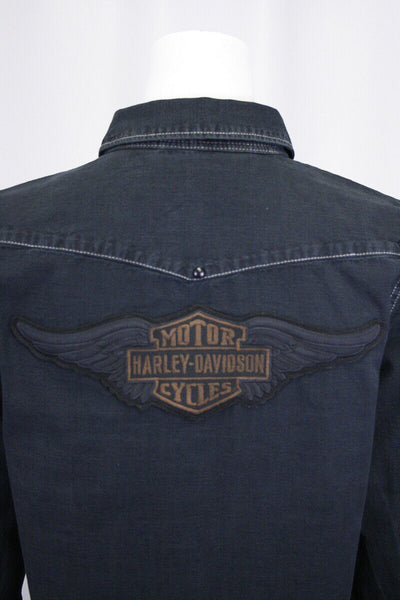 Harley-Davidson Women's Black Studded Denim L/S Woven Shirt (S14)