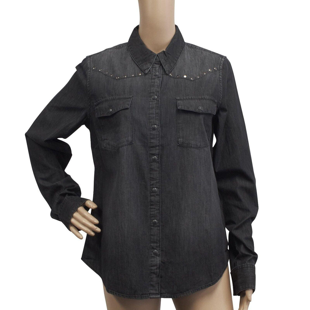 HD Branded Women's Charcoal Circular Stud Denim L/S Woven Shirt