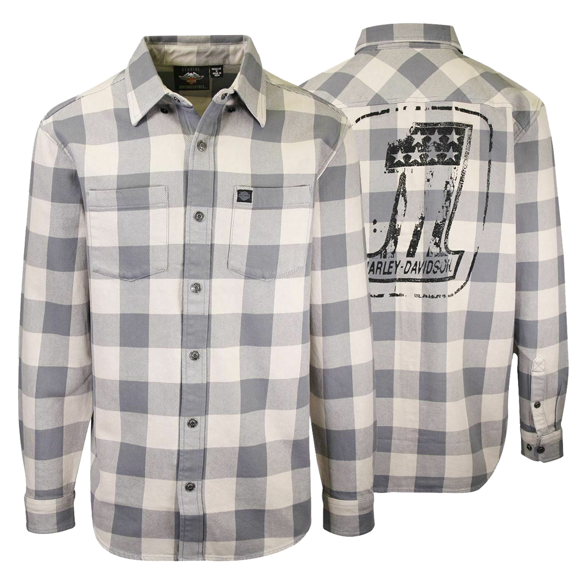 Harley-Davidson Men's No. 1 Grey Cream Plaid L/S Woven Shirt (S40)