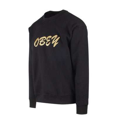 Obey Men's Black Gold Text Crew Neck L/S Sweater (S06A)