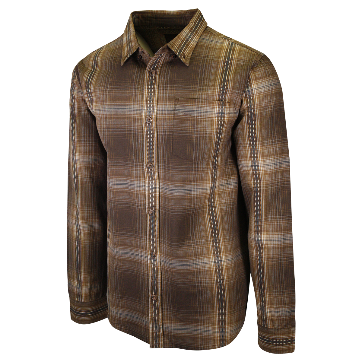 prAna Men's Brown Orange Blue Plaid L/S Woven Shirt (S63)