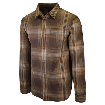 prAna Men's Brown Orange Blue Plaid L/S Woven Shirt (S63)